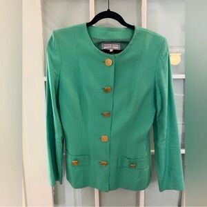 Vintage YSL Yves Saint Laurent mint Green blazer jacket with gold metal buttons